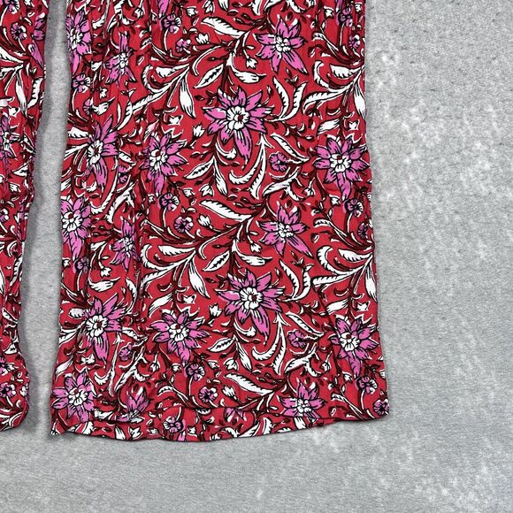 Loft Pants Womens Small Red Pink Fluid Wide Leg Floral Spring Bloom Pockets - Picture 4 of 12